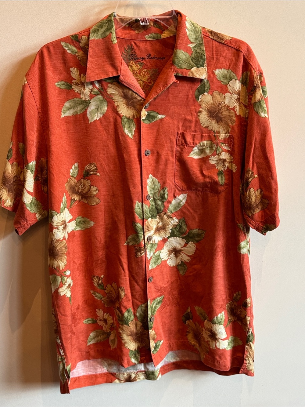 Tommy Bahama Orange Red Tropical Floral Camp Shirt